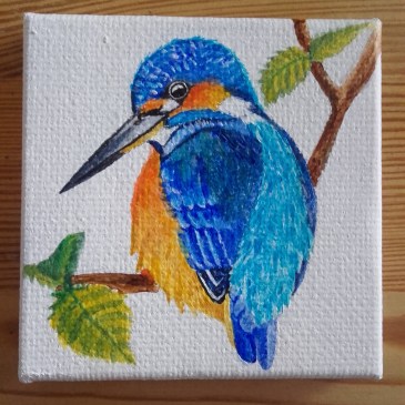 painting of a kingfisher made with acrylics on a small canvas