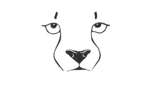 Minimalistic black and white illustration of a cheeta
